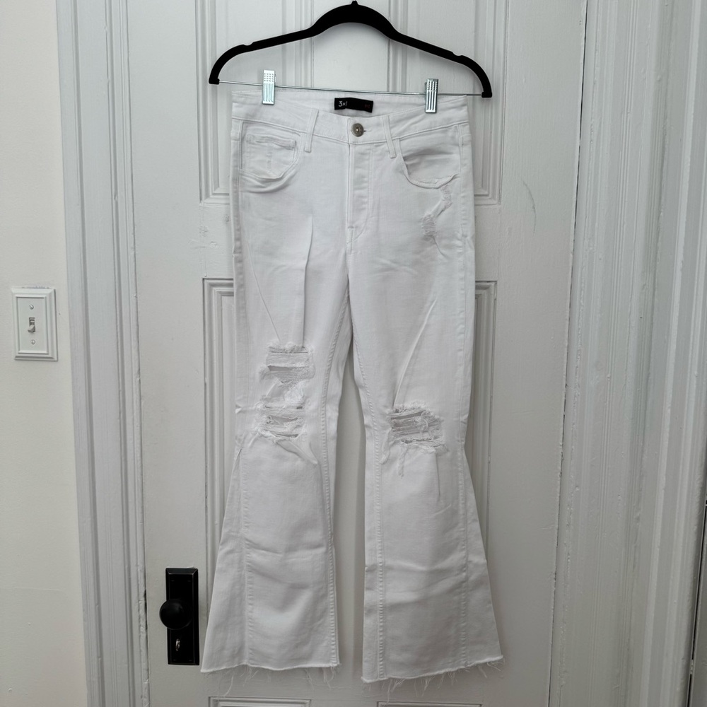 3x1 NYC White Distressed Flare Jeans